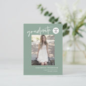 Modern Sage Green College High School Afstudeerder Briefkaart (Staand voorkant)
