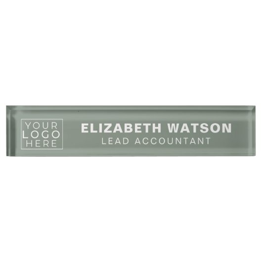 Modern Sage Green Company Name Bord voor bureau Naambordje (Voorkant)