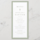 Modern Sage Green Cross Boy Baptism Menu (Voorkant)