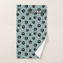 Modern Sage Green Cute Paw Print Pattern Dog Towel Handdoek