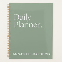 Modern Sage Green Daily Planner met Monogram