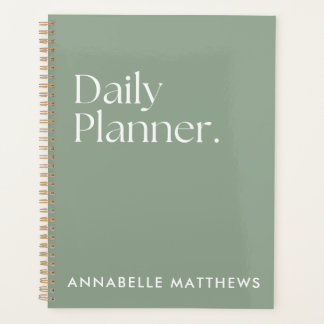 Modern Sage Green Daily Planner met Monogram