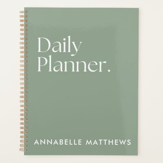 Modern Sage Green Daily Planner met Monogram (Voorkant)