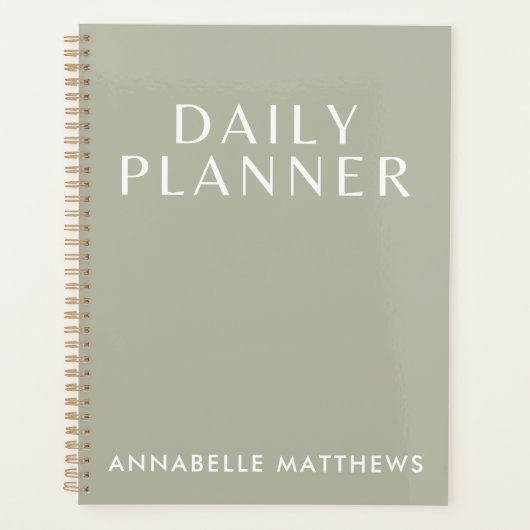 Modern Sage Green Daily Planner met Monogram (Voorkant)
