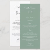 Modern Sage Green Dank u het Menu Plaatskaart scor (Voorkant / Achterkant)