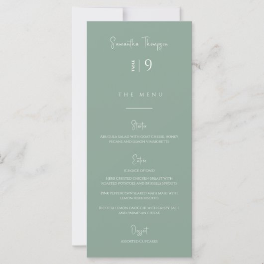 Modern Sage Green Dank u het Menu Plaatskaart scor (Voorkant)