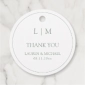 Modern Sage Green Eenvoudig Monogram Dank u Bedankjes Labels (Achterkant)