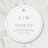 Modern Sage Green Eenvoudig Monogram Dank u Bedankjes Labels (Voorkant)