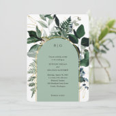 Modern Sage green elegant arch garden Invitation Kaart (Staand voorkant)