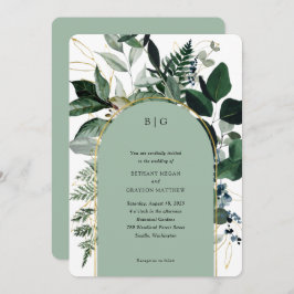 Modern Sage green elegant arch garden Invitation Kaart