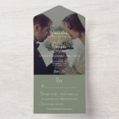 Modern Sage Green Elegant Photo Dinner All In One Uitnodiging (Binnen)