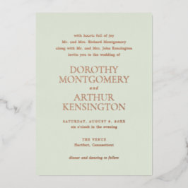 Modern Sage Green Elegant Wedding Folie Uitnodiging