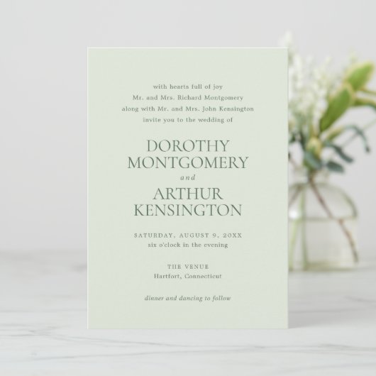 Modern Sage Green Elegant Wedding Kaart (Staand voorkant)