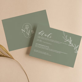 Modern Sage Green Elegant Wedding Minimal Details Informatiekaartje