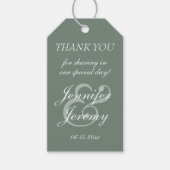 Modern Sage Green Elegant White Script Wedding Cadeaulabel (Voorkant)