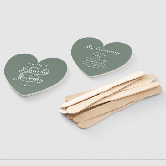 Modern Sage Green Elegant White Script Wedding Handwaaier (Niet-gemonteerd)