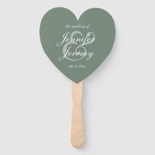 Modern Sage Green Elegant White Script Wedding Handwaaier (Voorkant)