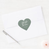 Modern Sage Green Elegant White Script Wedding Hart Sticker (Envelop)