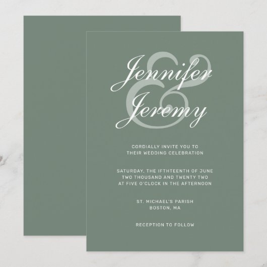 Modern Sage Green Elegant White Script Wedding IV Kaart (Voorkant / Achterkant)