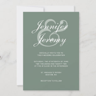 Modern Sage Green Elegant White Script Wedding IV Kaart