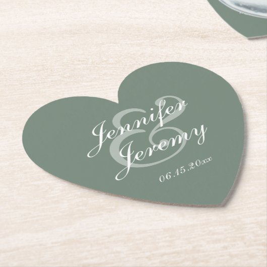 Modern Sage Green Elegant White Script Wedding Kartonnen Onderzetters (Gekanteld)