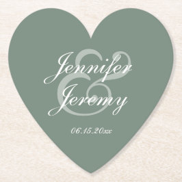 Modern Sage Green Elegant White Script Wedding Kartonnen Onderzetters