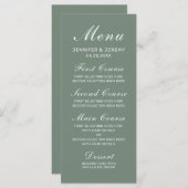 Modern Sage Green Elegant White Script Wedding Menu (Voorkant / Achterkant)
