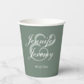Modern Sage Green Elegant White Script Wedding Papieren Bekers (Voorkant)