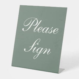 Modern Sage Green Elegant White Script Wedding Reclamebord Met Voetstuk