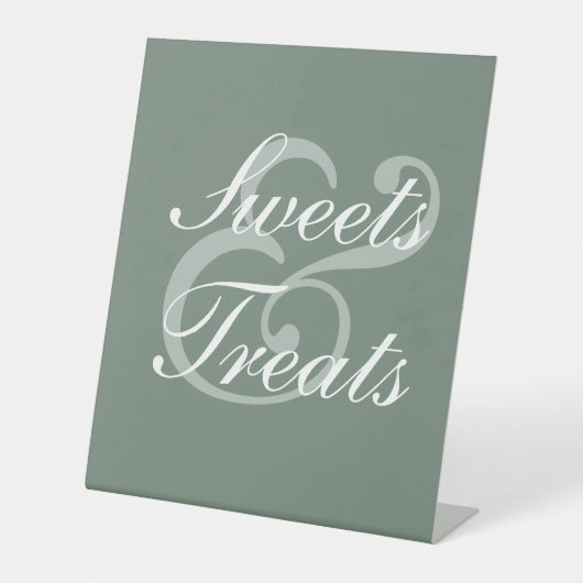 Modern Sage Green Elegant White Script Wedding Reclamebord Met Voetstuk (Voorkant)