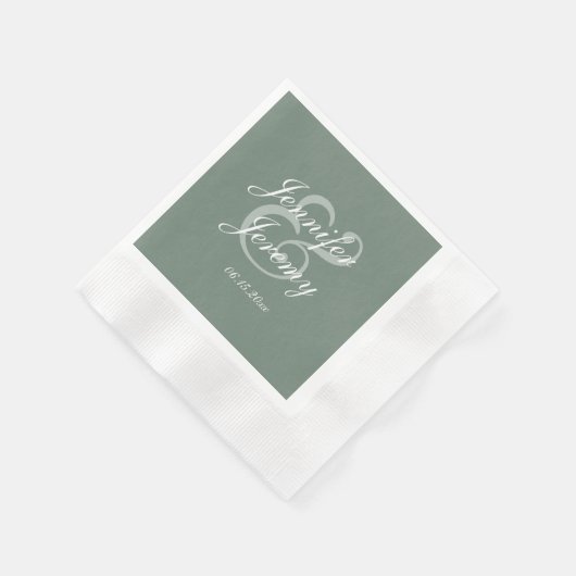 Modern Sage Green Elegant White Script Wedding Servet (Hoek)