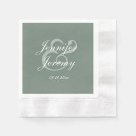 Modern Sage Green Elegant White Script Wedding Servet