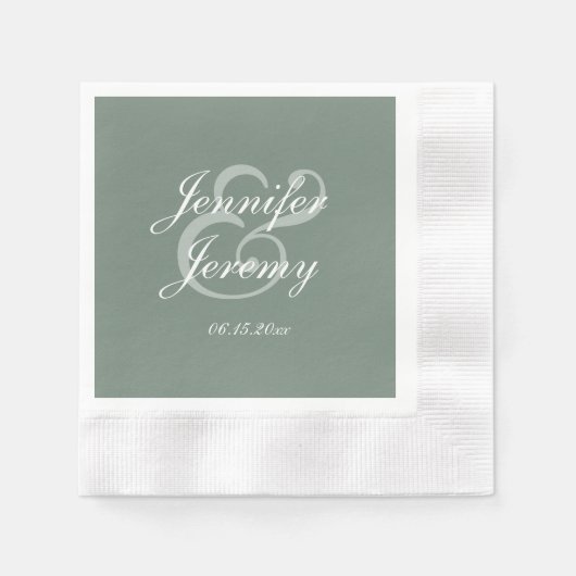 Modern Sage Green Elegant White Script Wedding Servet (Voorkant)
