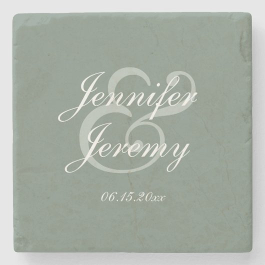 Modern Sage Green Elegant White Script Wedding Stenen Onderzetter (Voorkant)