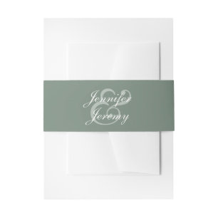 Modern Sage Green Elegant White Script Wedding Uitnodigingen Wikkel