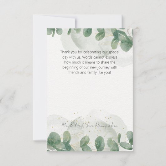 Modern Sage Green Eucalyptus & Gold Wedding Bedankkaart (Achterkant)