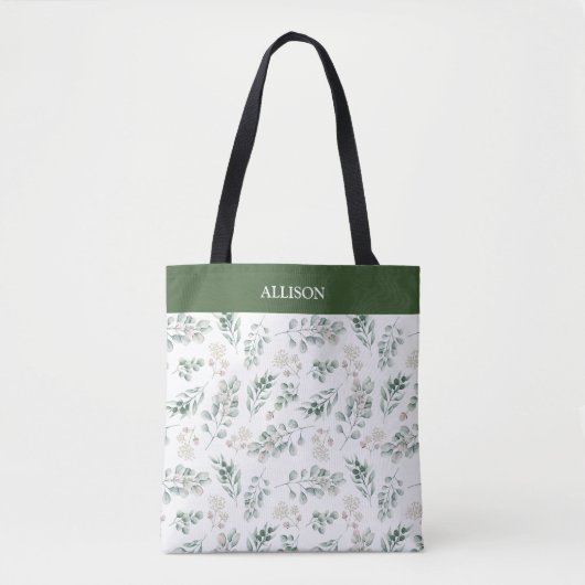 Modern Sage Green Eucalyptus Personalized Tote Bag (Voorkant)