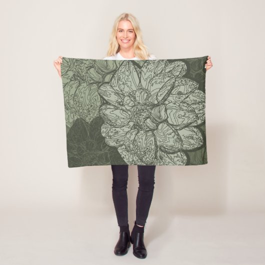 Modern Sage Green Floral Dahlia Pattern Fleece Deken (In situ)