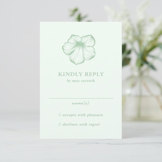 Modern Sage Green Floral Elegant Wedding RSVP Kaartje (Staand voorkant)