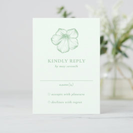 Modern Sage Green Floral Elegant Wedding RSVP Kaartje