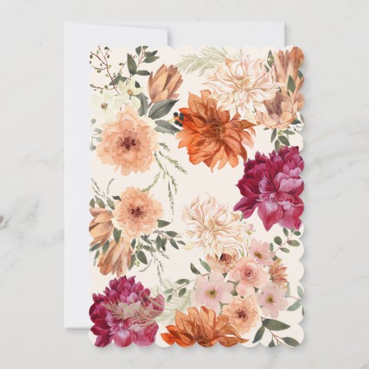 Modern sage green floral fall wedding  save the date (Achterkant)