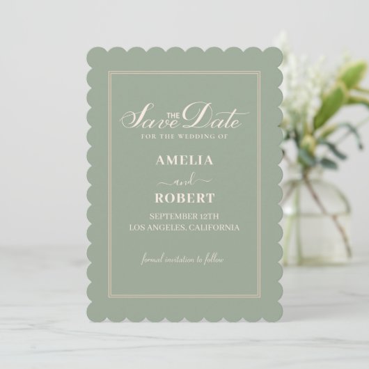 Modern sage green floral fall wedding  save the date (Staand voorkant)