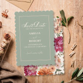 Modern sage green floral fall wedding  save the date