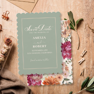 Modern sage green floral fall wedding save the date