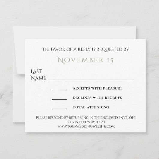 Modern Sage Green Floral Sketch Wedding RSVP Kaartje (Voorkant)