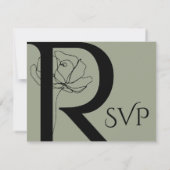 Modern Sage Green Floral Sketch Wedding RSVP Kaartje (Achterkant)