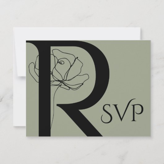 Modern Sage Green Floral Sketch Wedding RSVP Kaartje (Achterkant)
