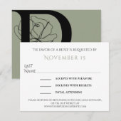 Modern Sage Green Floral Sketch Wedding RSVP Kaartje (Voorkant / Achterkant)