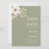 Modern Sage Green Floral Waterverf bruiloft Save The Date (Voorkant)