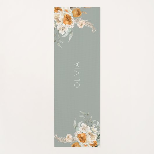 Modern Sage Green Floral Yoga Mat (Voorkant)